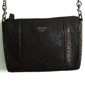 GUESS 1981 Vintage Black PVC Crossbody Black Chain Handbag / Clutch bag